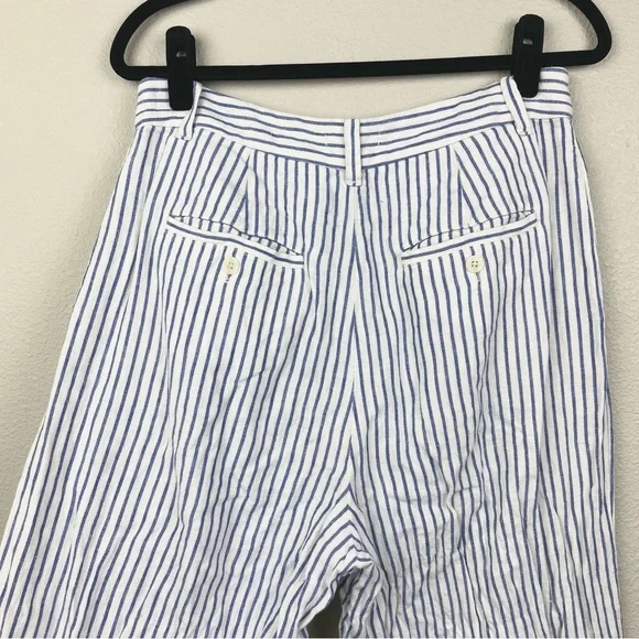 Madewell Women's 8 The Harlow Wide-Leg Pant in 100% Linen Bluestone Stripe White - Picture 13 of 16